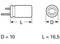 'Drawing of a cylindrical component with dimensions: diameter (D) = 10 mm, length (L) = 16.5 mm, side and top view.'