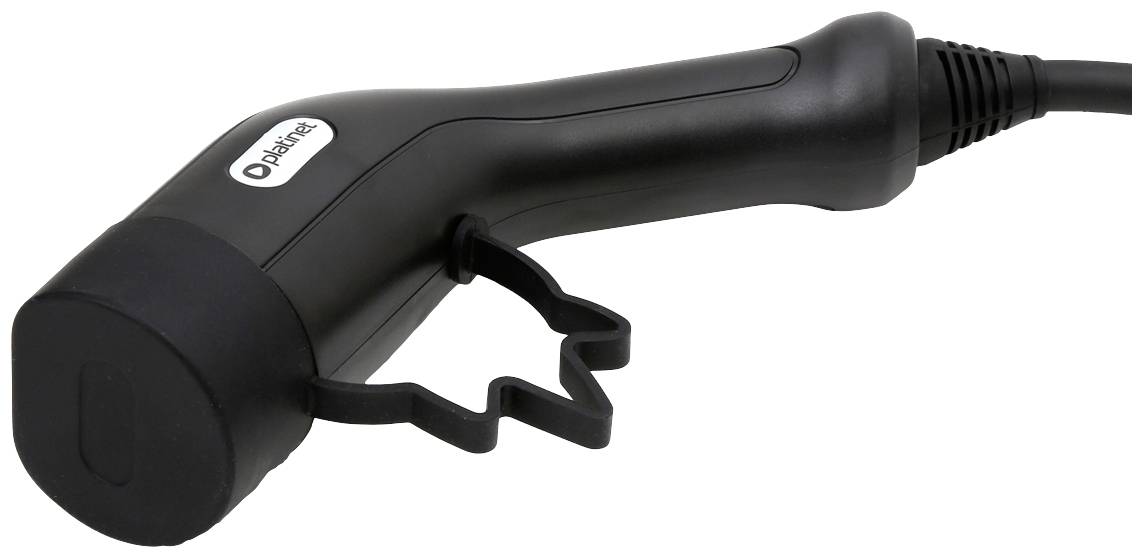 Black plug with cable and a clip mount, close-up view.