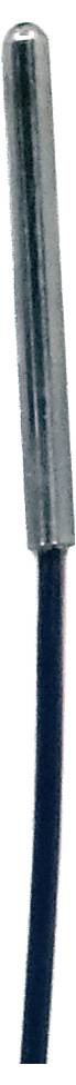 A metal cylindrical temperature sensor with a black wire attached.