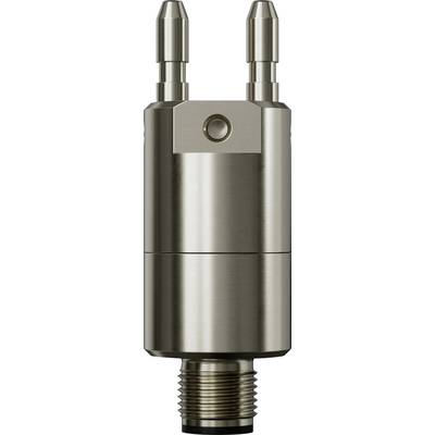 A metallic cylindrical device with two vertical nozzles at the top and a threaded connector at the bottom, likely a mechanical component.