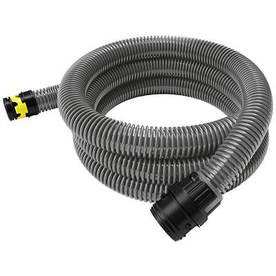 Grey, flexible hose with two connecting pieces at the ends, suitable for water or air lines in industrial applications.