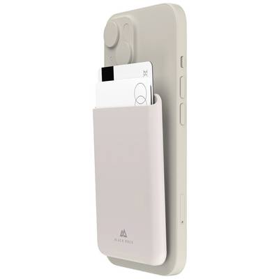 A smartphone with a pink card holder on the back. Two cards are partially visible, in a modern, minimalist design.