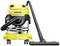 A yellow wet and dry vacuum cleaner with a black suction tube and flexible hose, suitable for versatile cleaning tasks.