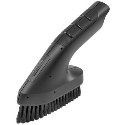 A black handheld brush attachment with bristles for a vacuum cleaner, suitable for cleaning surfaces and upholstery.