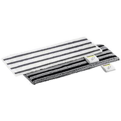 Two rectangular cleaning cloths with black and grey stripes, one lighter, one darker, with a 'Kärcher' label.