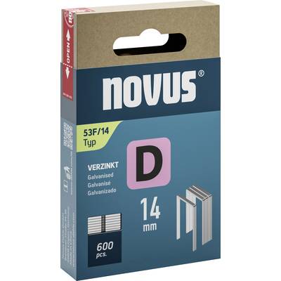 Pack of Novus staples, type 53F/14, galvanised, 14 mm length, 600 pieces. Suitable for fastening materials.
