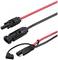 'Two cables with connectors: One has round terminals and the other flat terminals. Both are red and black.'