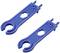 Two blue plastic ring spanners with open and closed ends, used for hose connections.