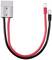 A grey plug with a red and a black cable. The cable ends have round metal eyelets for attachment.