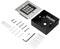 Digital door code lock set with keypad, screws, wall plugs, mounting frame, Allen key and access control cards.