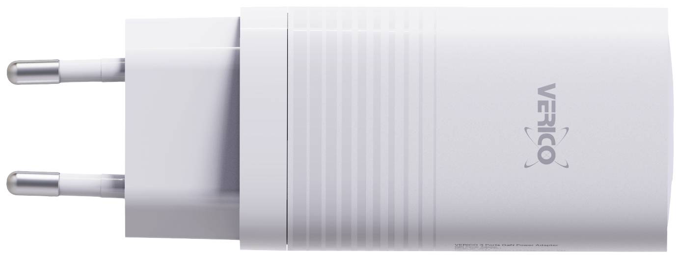 A white wall charger in a European style with two round pins and the 'Verico' logo on the side.