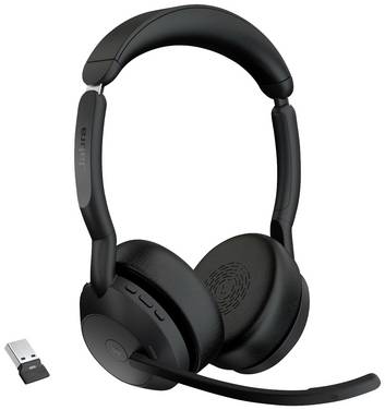 Jabra Evolve2 55 MS Stereo On-ear headset Bluetooth® (1075101) Stereo Black Noise cancelling, Microphone noise cancelling Headset, Microphone mute, Volume control PC