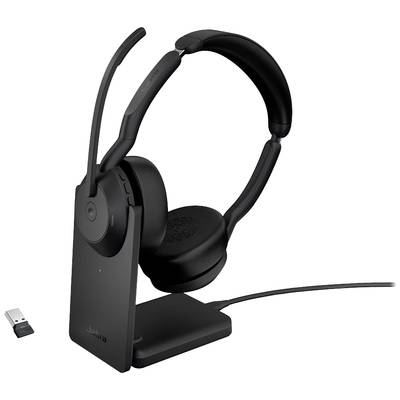 Image of Jabra Evolve2 55 MS Stereo PC On-ear headphones Bluetooth® (1075101) Stereo Black Microphone noise cancelling, Noise cancelling Headset, Microphone mute,