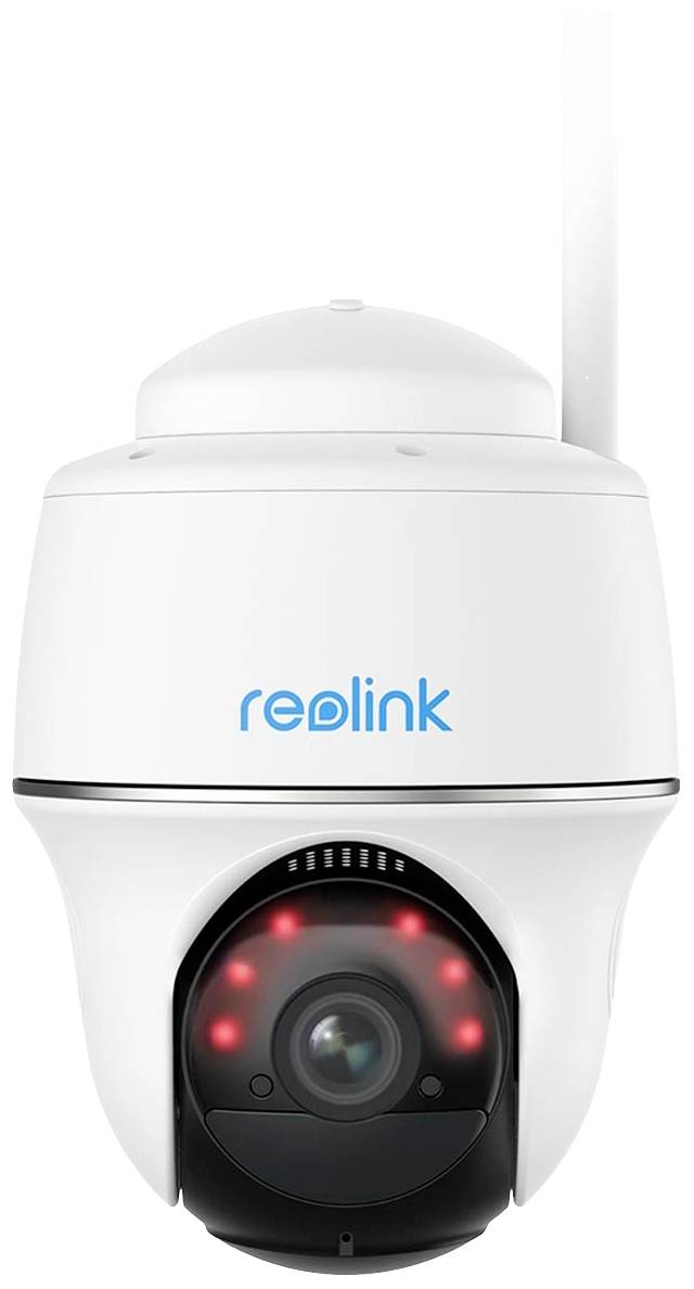Reolink surveillance camera with night vision function, showing lens and red LEDs; suitable for security monitoring.