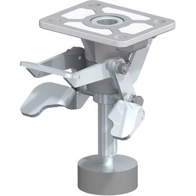 A silver mechanical device with adjustable parts, presumably an assembly component or stand, depicted in a 3D view.