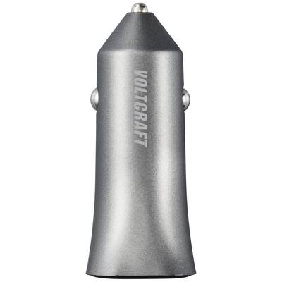 Silver car charger with the 'Voltcraft' inscription on the side.
