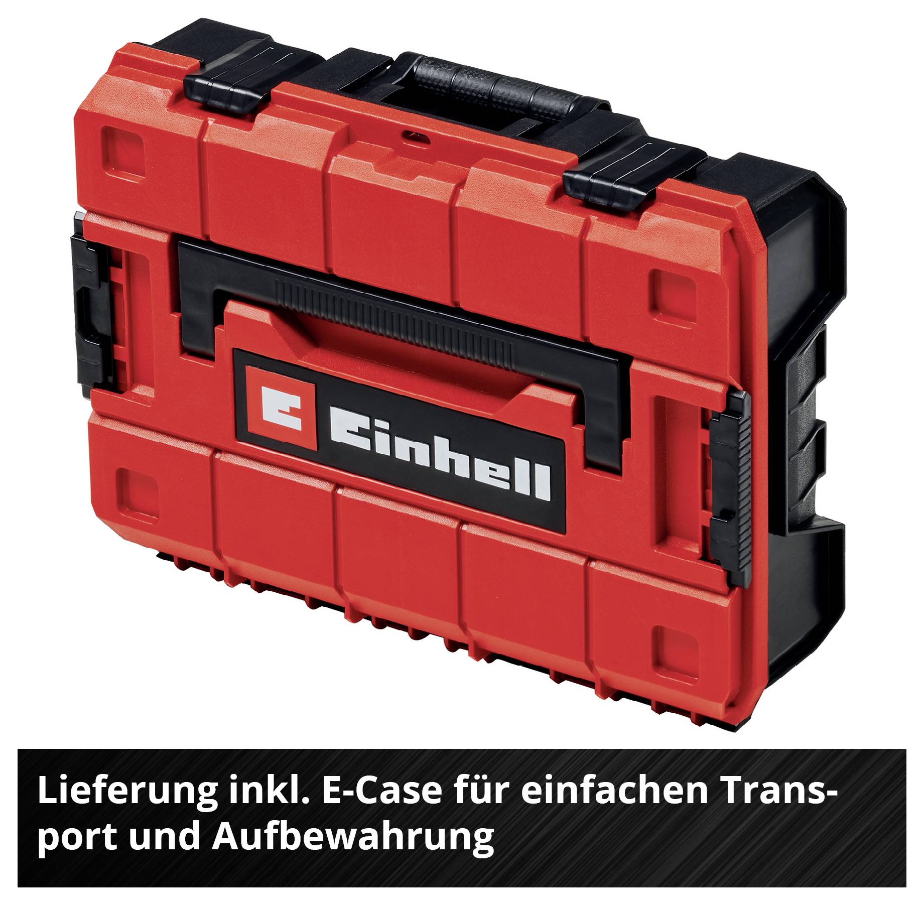 Red E-Case from Einhell for easy transport and storage.