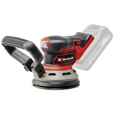 A red and black cordless eccentric sander with an ergonomic handle and Einhell logo, without battery.