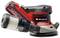 Battery-powered eccentric sander by Einhell in red and black with dust container, suitable for various sanding tasks.