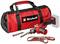 A red Einhell sanding belt tool with accessories and carry case, battery not included. Primarily suitable for sanding work.