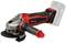 Cordless angle grinder with red and black design, non-slip handle, and protective disc guard.