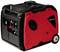 A portable, red power generator with a black casing and wheels, suitable for mobile use or emergency power supply.