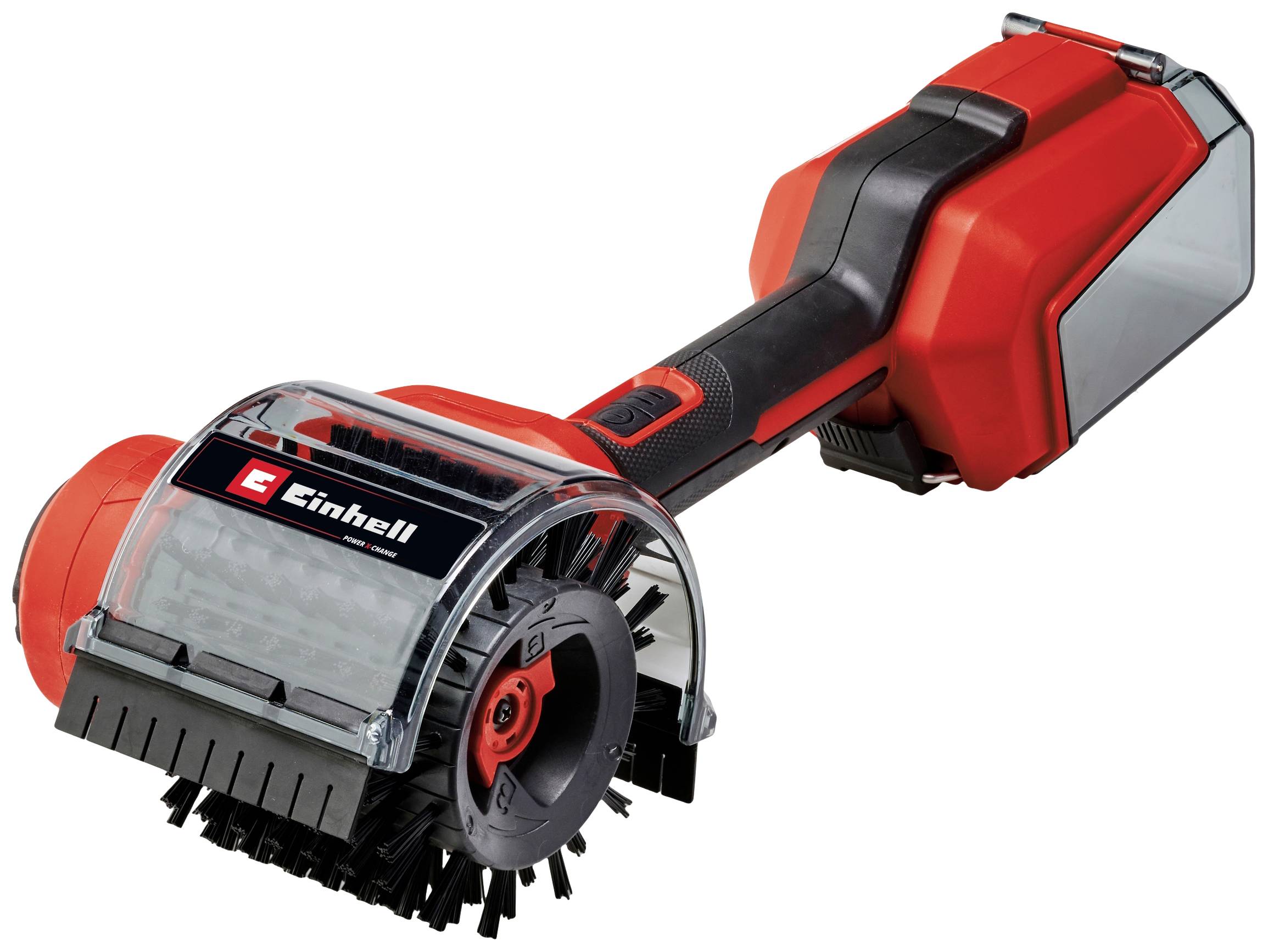Electric joint brush in red and black with Einhell logo, suitable for cleaning joints and surfaces in outdoor areas.