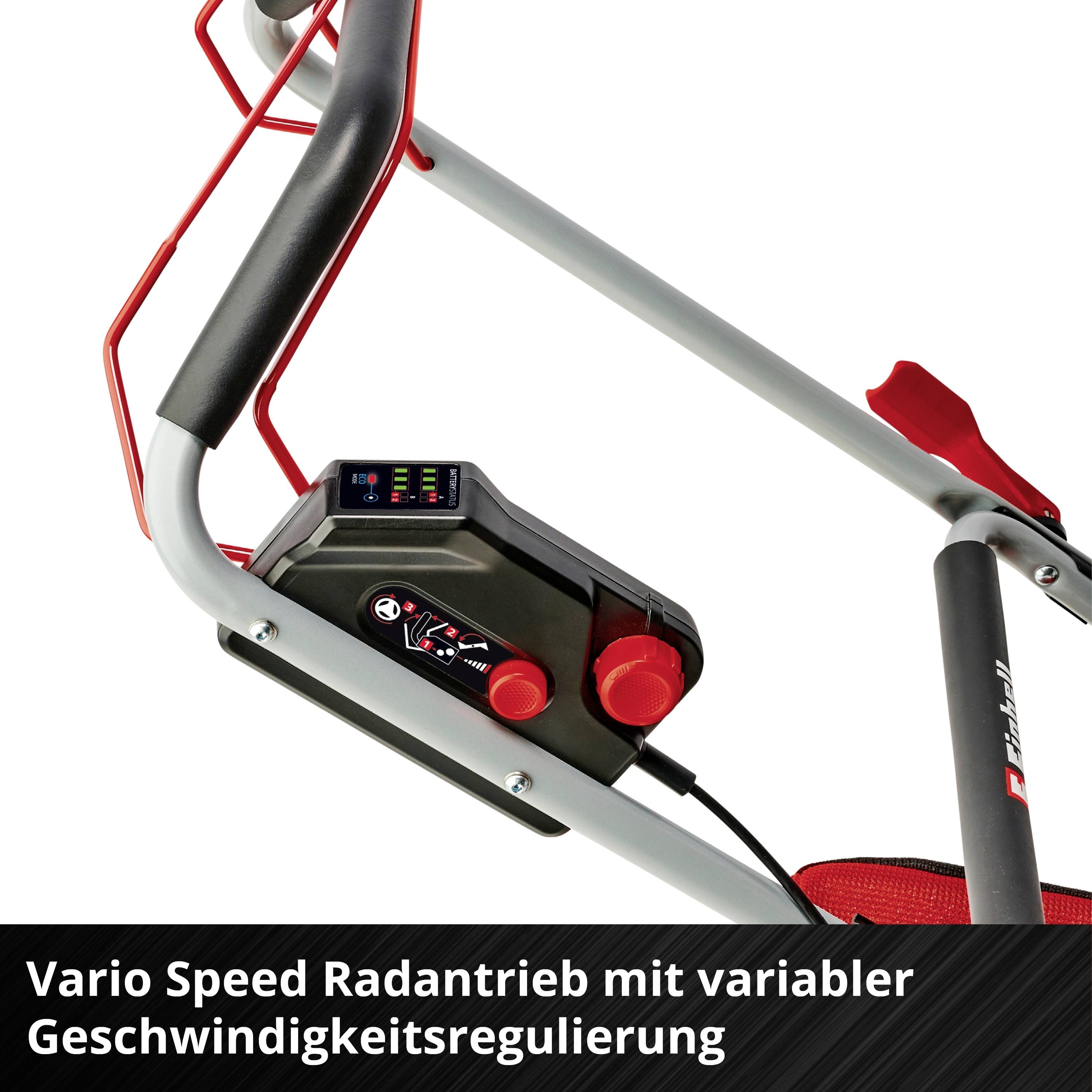 Red and black drive with variable speed control, part of a fitness or outdoor device.