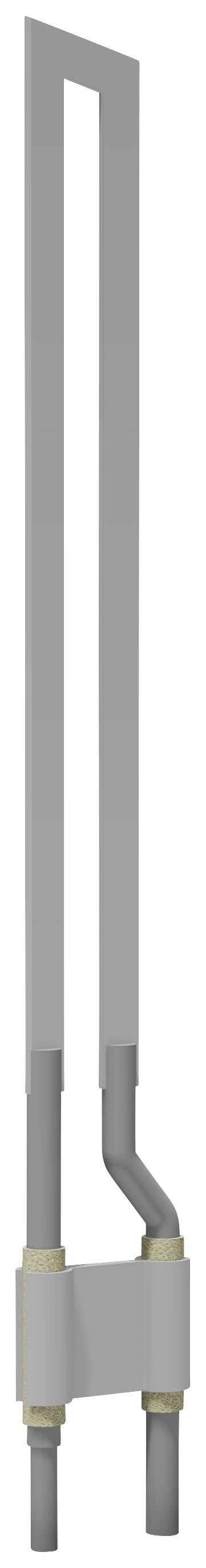 Grey, vertical heating element rod in rectangular form, suitable for industrial applications.