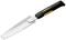Long kitchen knife with a serrated blade and black handle. Suitable for cutting bread or soft foods.