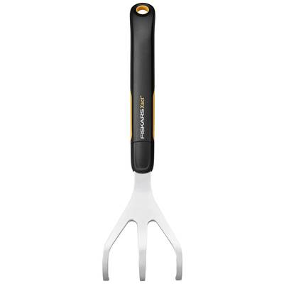 Hand cultivator with a black handle and silver head, suitable for garden work involving soil loosening and weed removal.<br><br>Hand cultivator with a black handle and silver head, ideal for garden tasks such as soil cultivation and weeding.