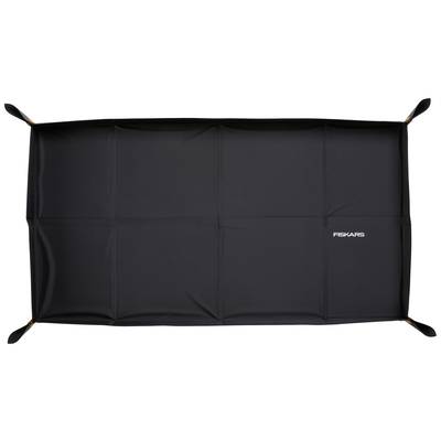 Black blanket with white 'FISKARS' logo in the corner, rectangular, with eight folded segments.