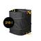 A large, black, collapsible garden waste bag with a capacity of 219 litres and orange handles.