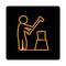 Pictogram: Person chopping wood with an axe on a wooden block.