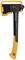 Hatchet with a black handle and orange grip, protective blade cover, suitable for splitting small pieces of wood.