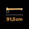 An orange axe is shown, with its total length of 91.5 cm displayed in large text underneath on a black background.