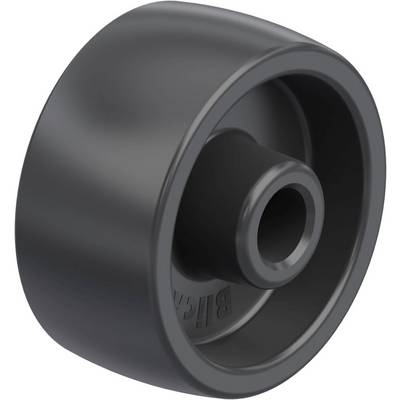 The image depicts a black plastic wheel that could possibly be used as part of a piece of furniture or device.