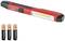 Red LED stick lamp with Duracell batteries beside it.