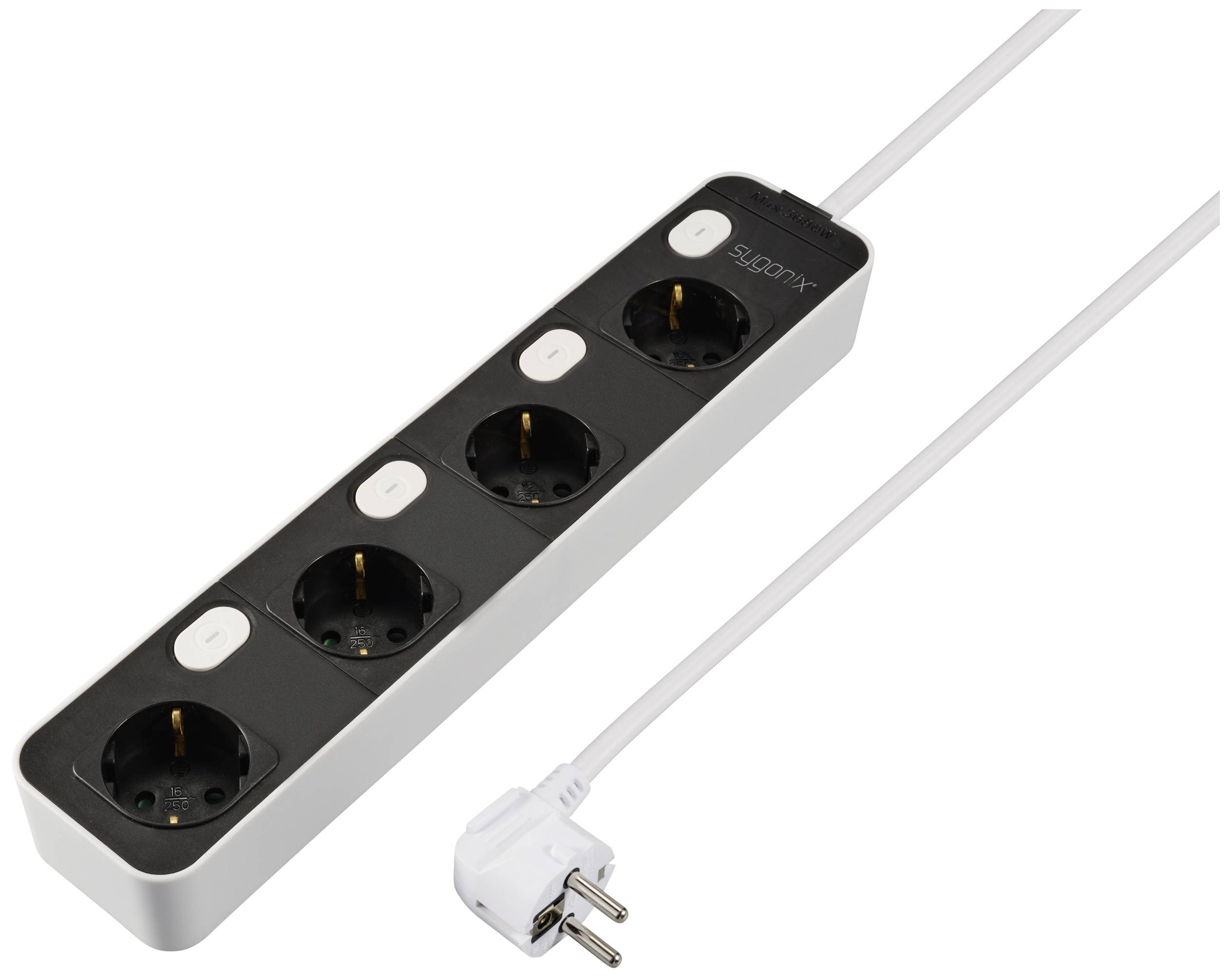 Sygonix SY-6118236 Power strip (+ switch) 4x Black, White PG connector 1 pc(s)