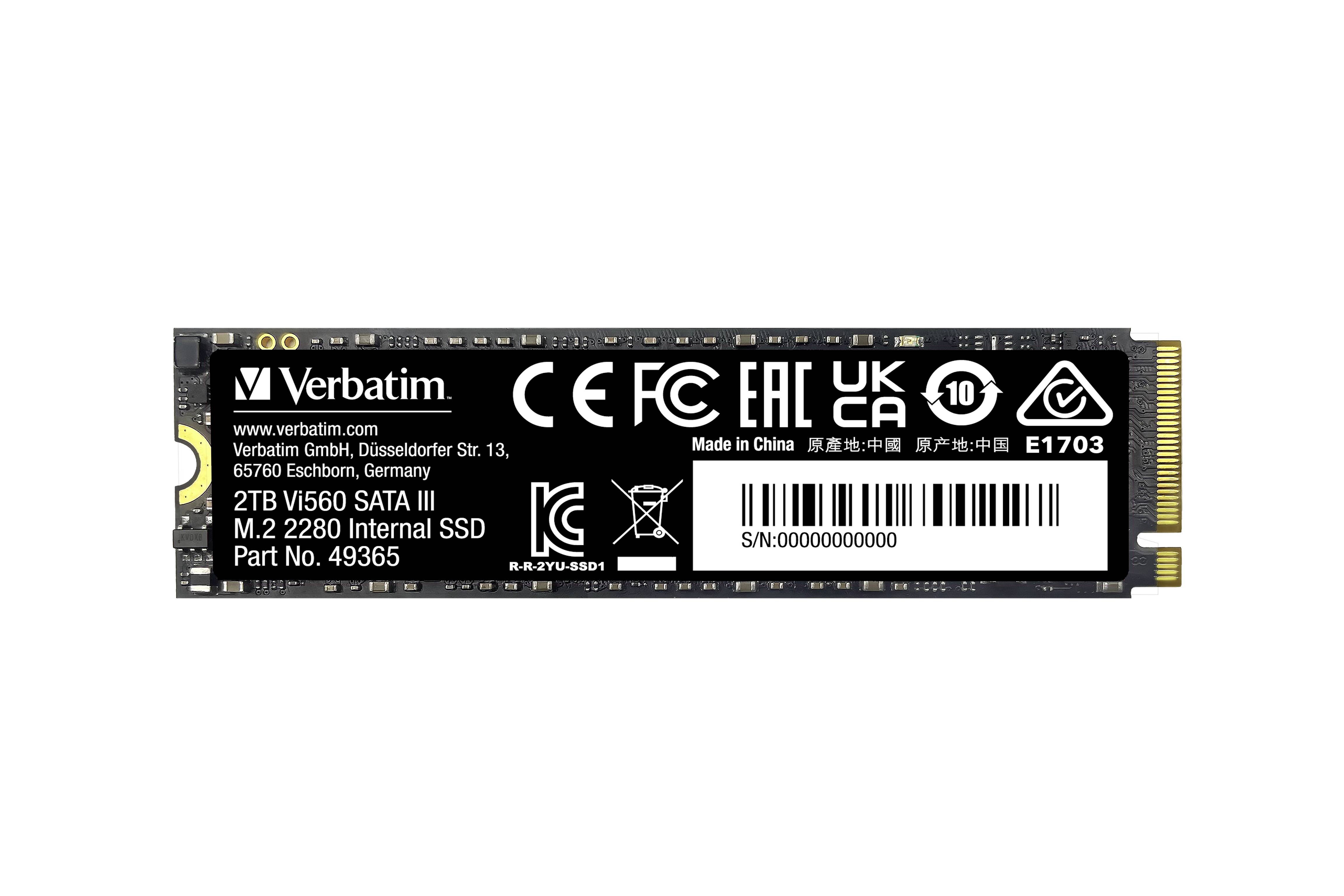 Verbatim Vi560 S3 2 TB SATA M.2 internal SSD 2280 M.2 SATA 6 Gbps, SATA III Retail 49365