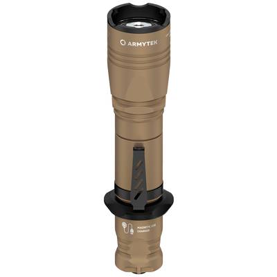 A brown torch with magnetic USB charging function and belt clip.<br><br>Note: In British English, "torch" is used instead of the American "flashlight", and the translation maintains the original description's precision and technical details.