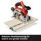Circular saw on wooden board. Text: 'Robust parallel guide for precise and straight cuts'