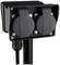 Two black, weatherproof external power sockets with covers, mounted on a black cable.