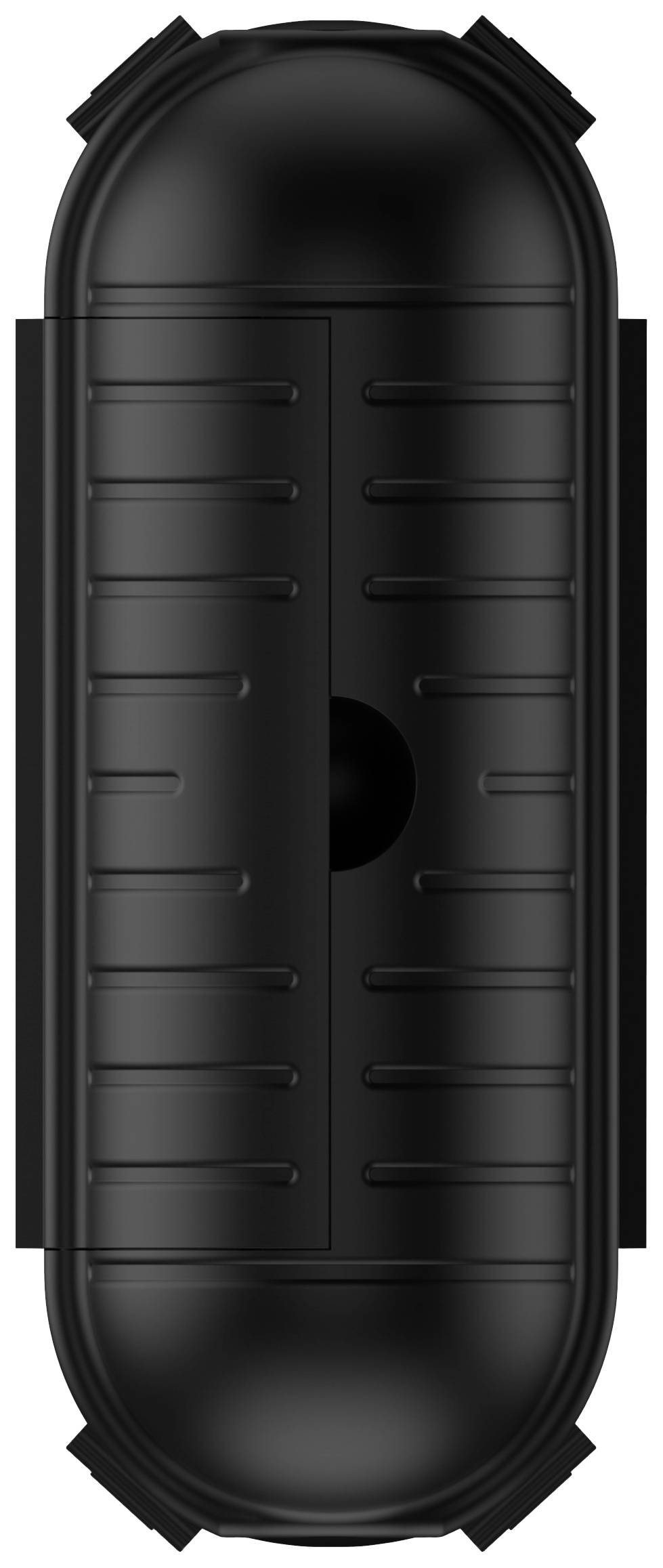 A long, black, corrugated rubber buffer with rounded ends, used as a shock absorber in various applications.