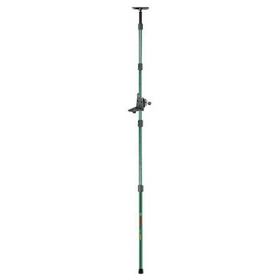 Green adjustable post with a black handle and hook, presumably for work or construction projects.