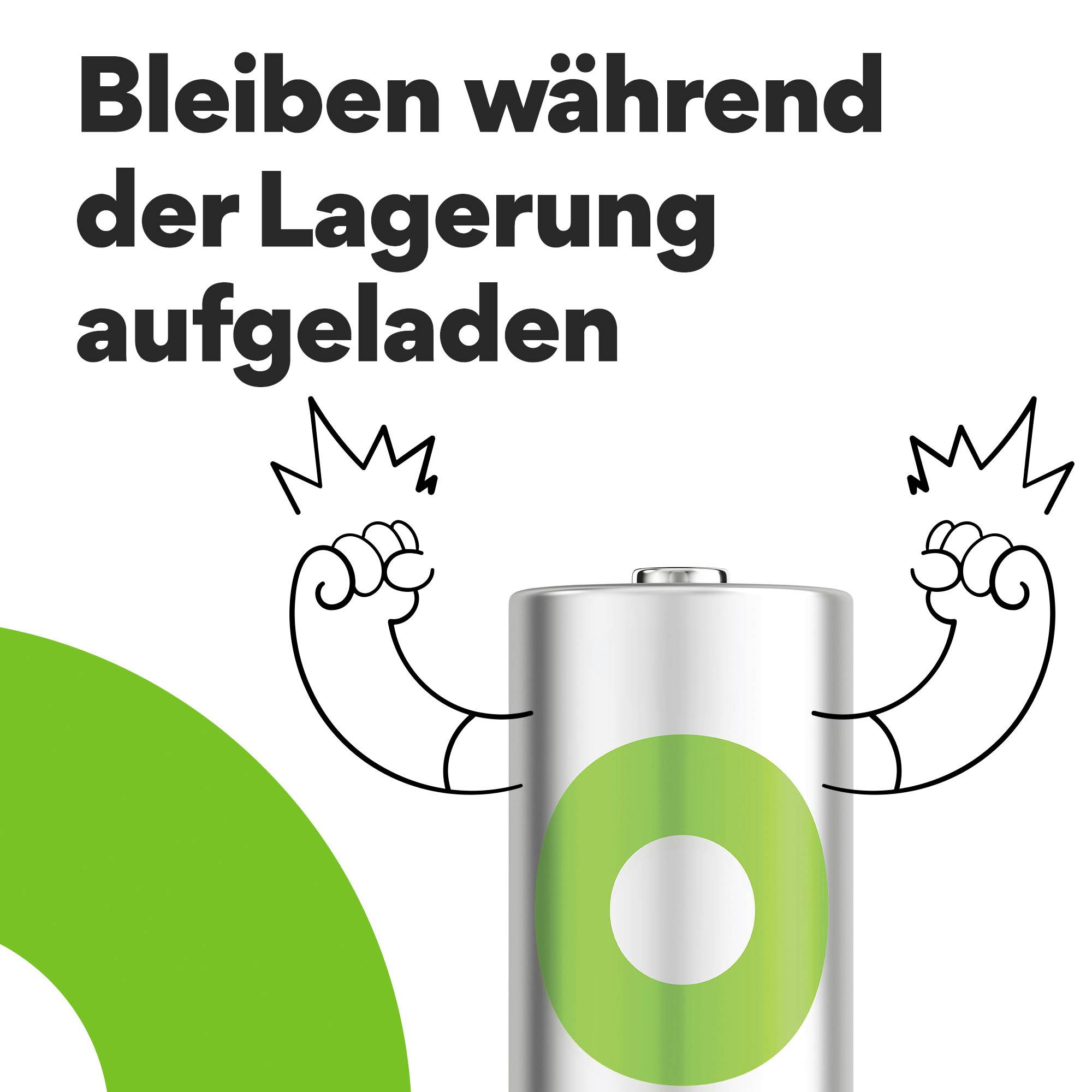'Remain charged during storage' is written next to a battery with a smiling face and raised arms.