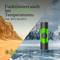 'Works even in extreme temperatures. From -20°C to 50°C.' The image shows a battery against a desert and winter landscape.
