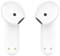White wireless earbuds, designed with a minimalist aesthetic, featuring rounded edges. Key feature: ergonomic fit for comfort.