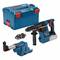 Cordless Hammer Drill Set with Battery, Charger and Case. Main hammer drill in Black and Blue, with Bosch logo, suitable for construction work.