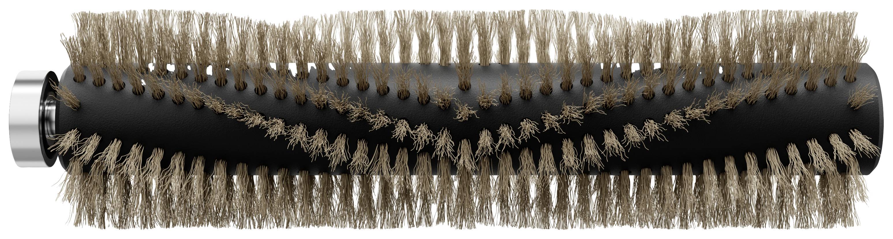 Brown V-shaped bristle roller brush. Suitable for cleaning or floor care.